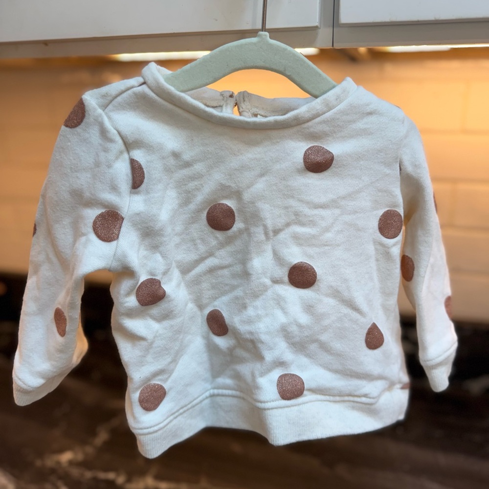 OshKosh B'gosh White Sweater with Brown Polka Dots